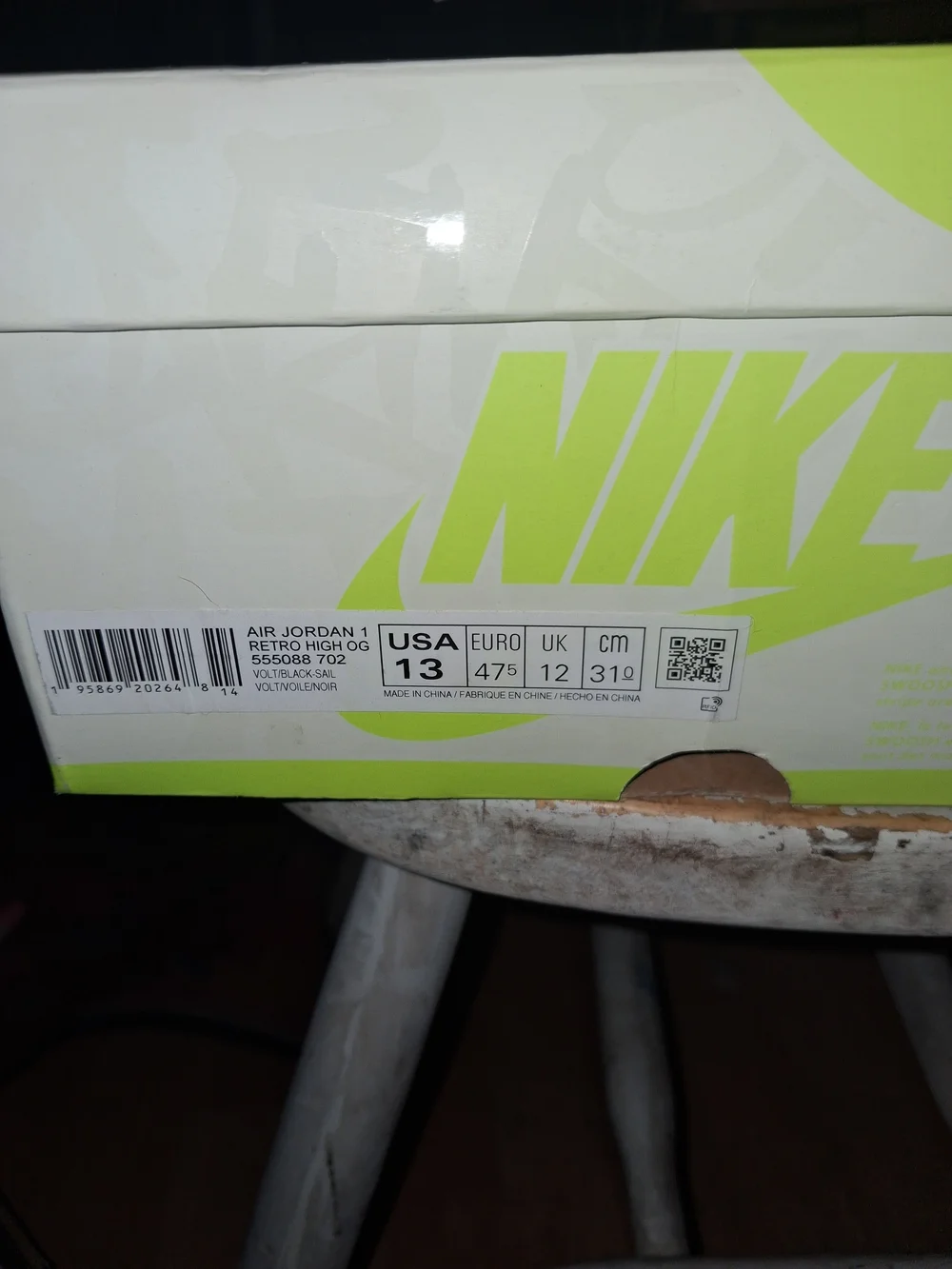 Jordan Air Jordan 1 Retro High OG Volt/Black/White With Orginal Box
